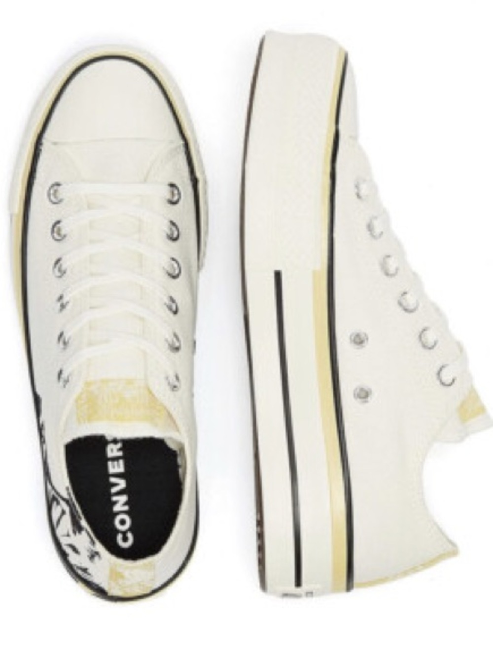Converse Low Top Canvas Sneakers in Cream and Black Trim